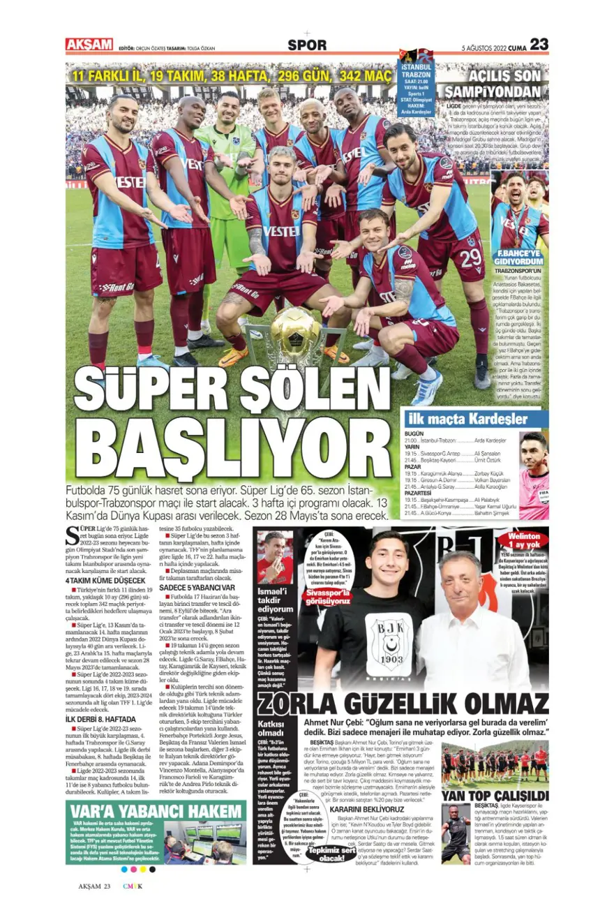 Günün spor manşetleri (5 Ağustos 2022) 1