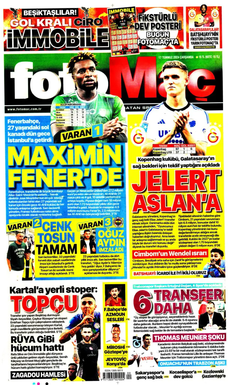 "Son aday Jelert" (17 Temmuz 2024 spor manşetleri) 2