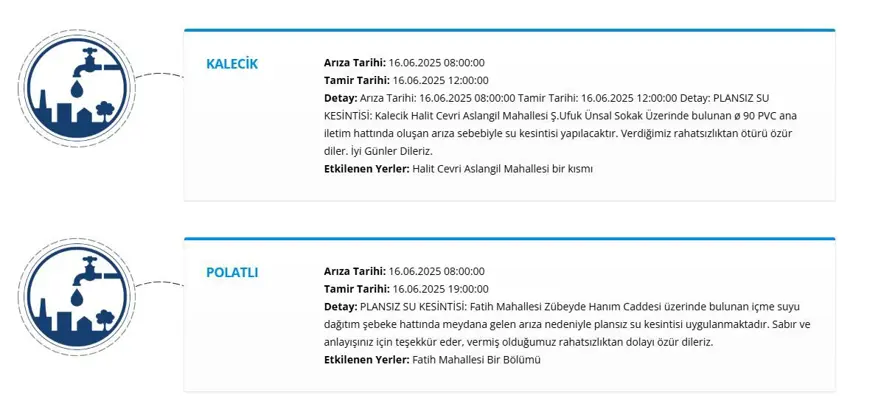 Ankara'da (Keçiören, Polatlı, Yenimahalle, Ayaş) sular ne zaman gelecek? ASKİ su kesintisi programı 1