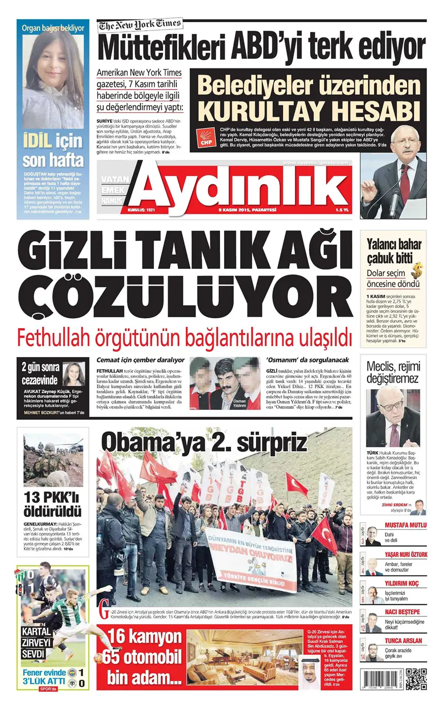 Günün gazete manşetleri - 9 Kasım 2015 16