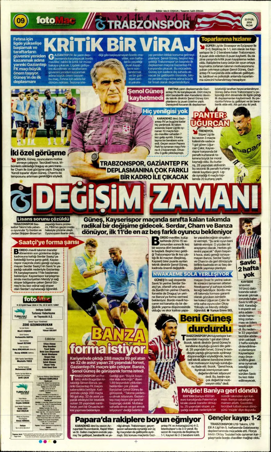 "Kadıköy Aslan'ı Galatasaray" (22 Eylül 2024 spor manşetleri) 18