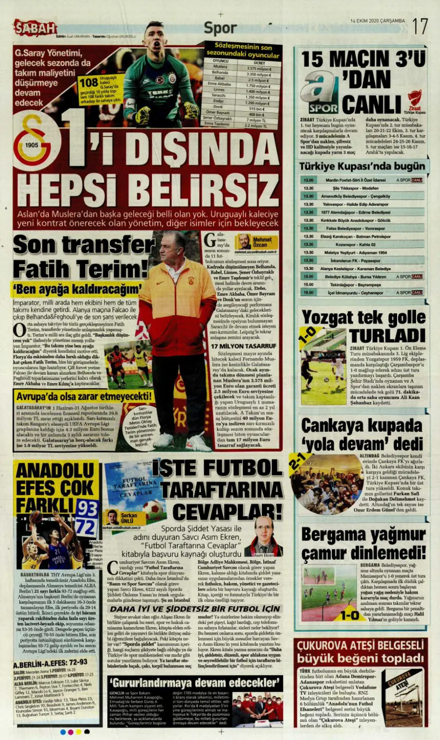 Günün spor manşetleri (14 Ekim 2020) 7