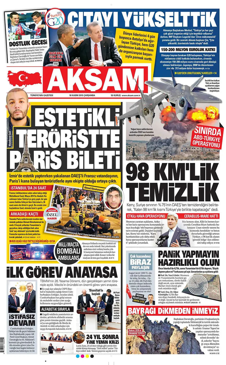 Günün gazete manşetleri - 18 Kasım 2015 16