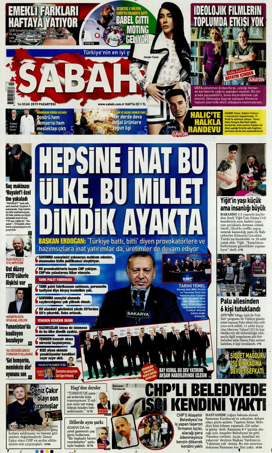 Günün gazete manşetleri - 14 Ocak 2019 10