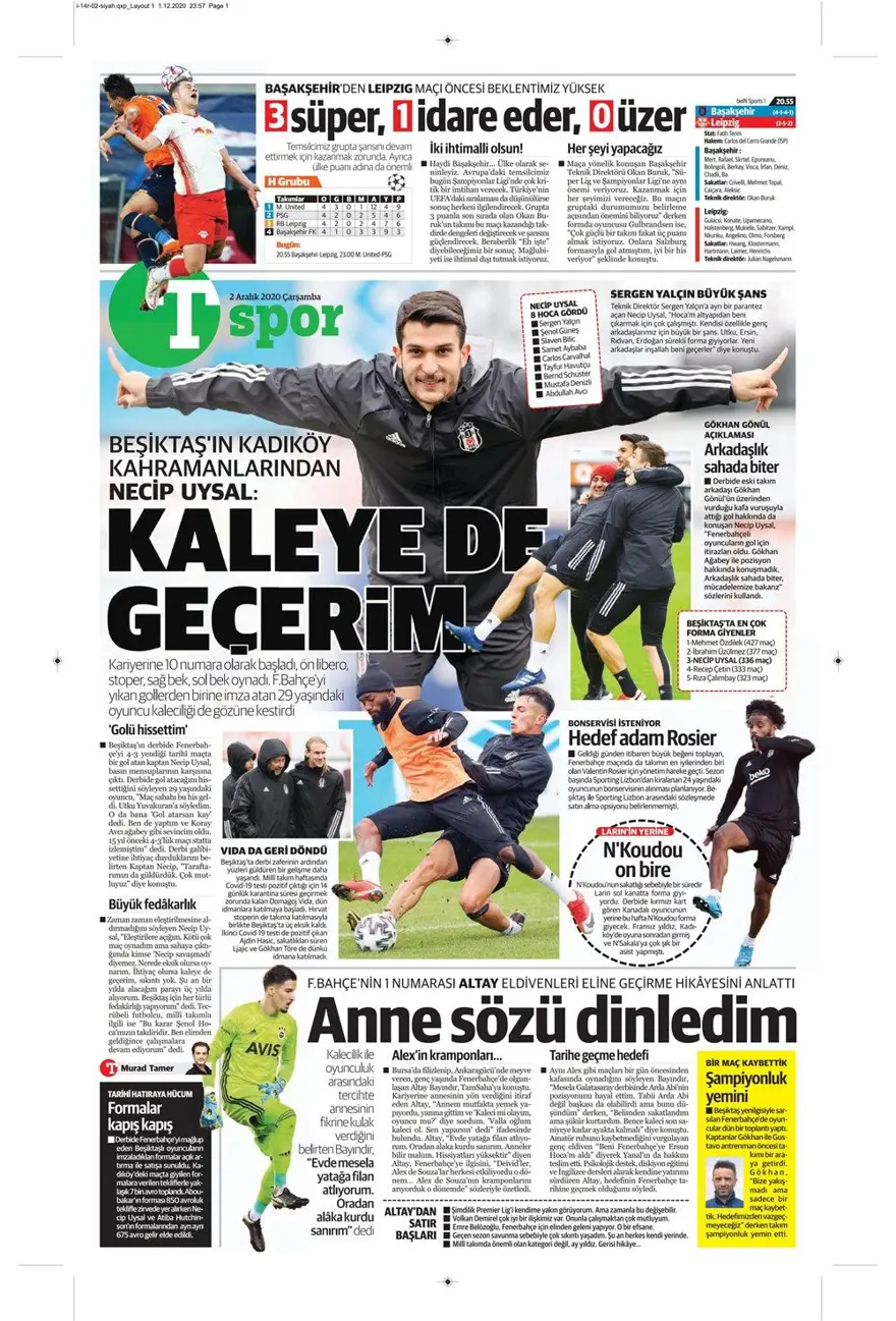 Günün spor manşetleri (2 Aralık 2020) 18