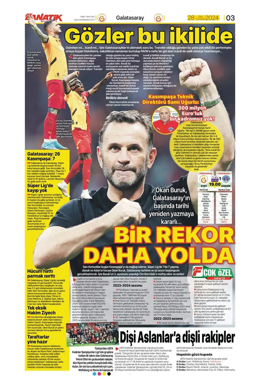 "Ziyech'in üstü çizildi" (28 Eylül 2024 spor manşetleri) 9 "Ziyech'in üstü çizildi" (28 Eylül 2024 spor manşetleri) 9