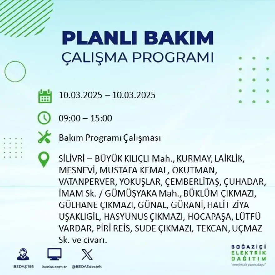 İstanbul'un 22 ilçesinde yarın elektrik kesintisi yaşanacak: Elektrikler ne zaman gelecek? (10 Mart BEDAŞ planlı kesinti programı) 59