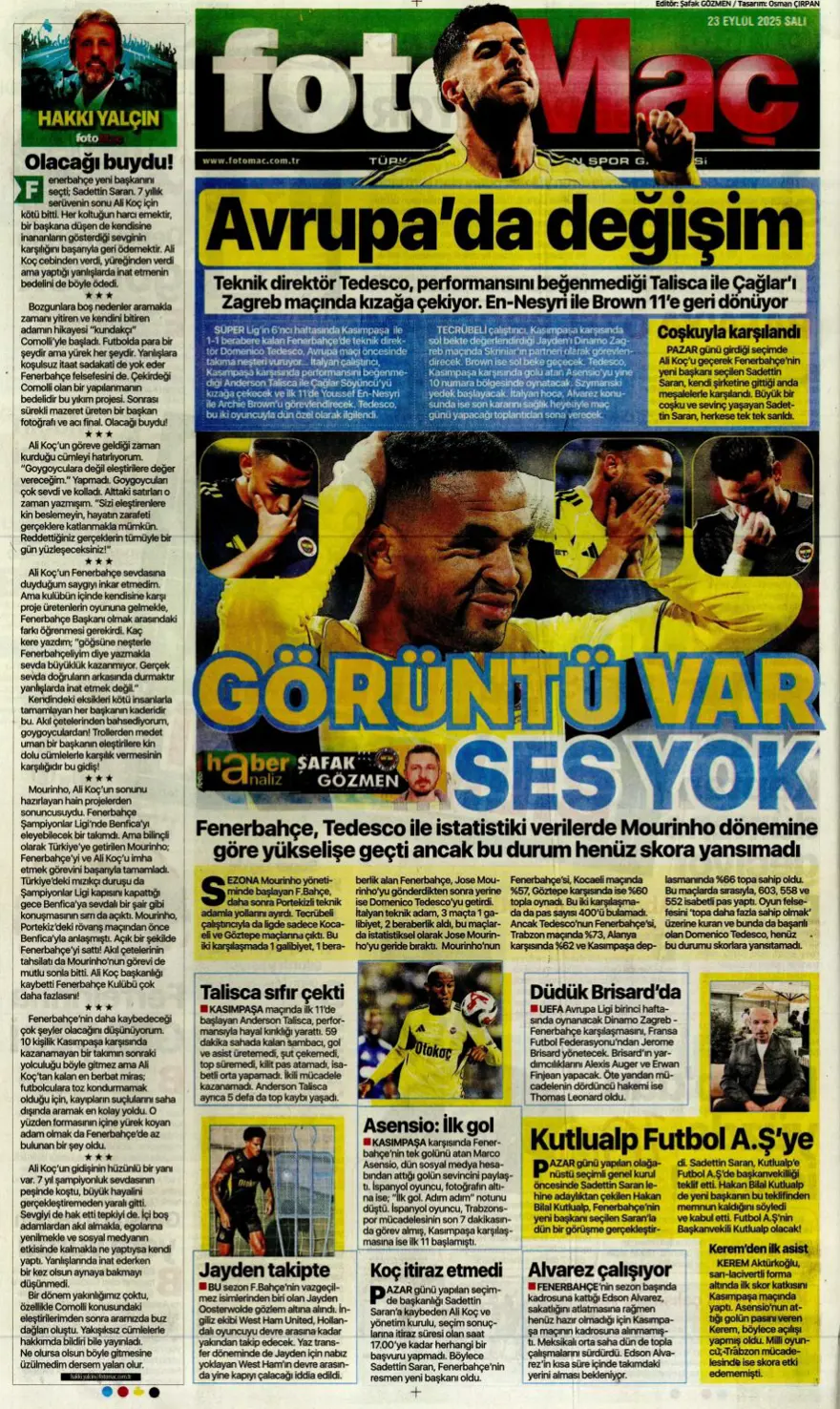 "Süper Lig'in Aslan'ı" (23 Eylül spor manşetleri) 15