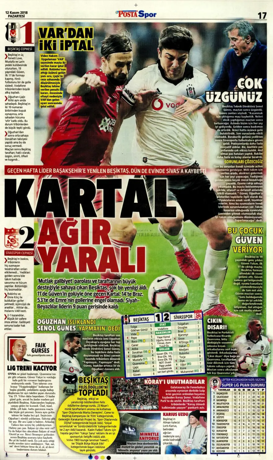 Günün spor manşetleri (12 Kasım 2018) 13