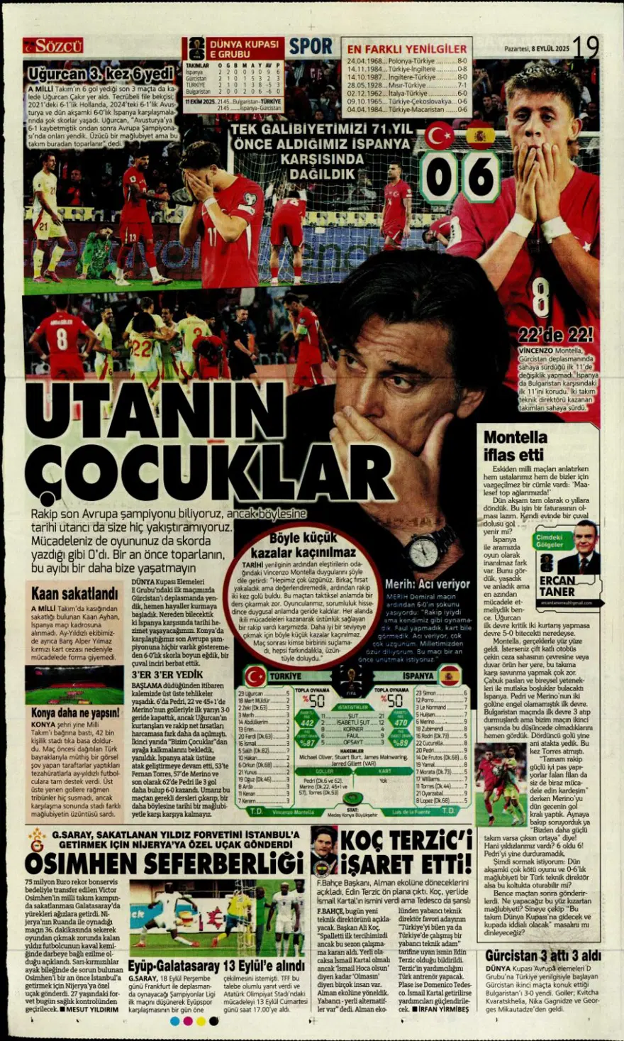 "Bozgun gecesi" (8 Eylül spor manşetleri) 19 "Bozgun gecesi" (8 Eylül spor manşetleri) 19