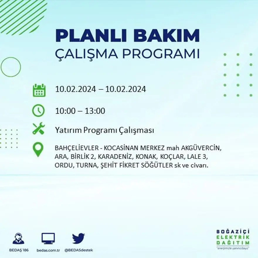 İstanbul'un 17 ilçesinde elektrik kesintisi yaşanacak: Elektrikler ne zaman gelecek? (10 Şubat BEDAŞ kesinti programı) 5 İstanbul'un 17 ilçesinde elektrik kesintisi yaşanacak: Elektrikler ne zaman gelecek? (10 Şubat BEDAŞ kesinti programı) 5
