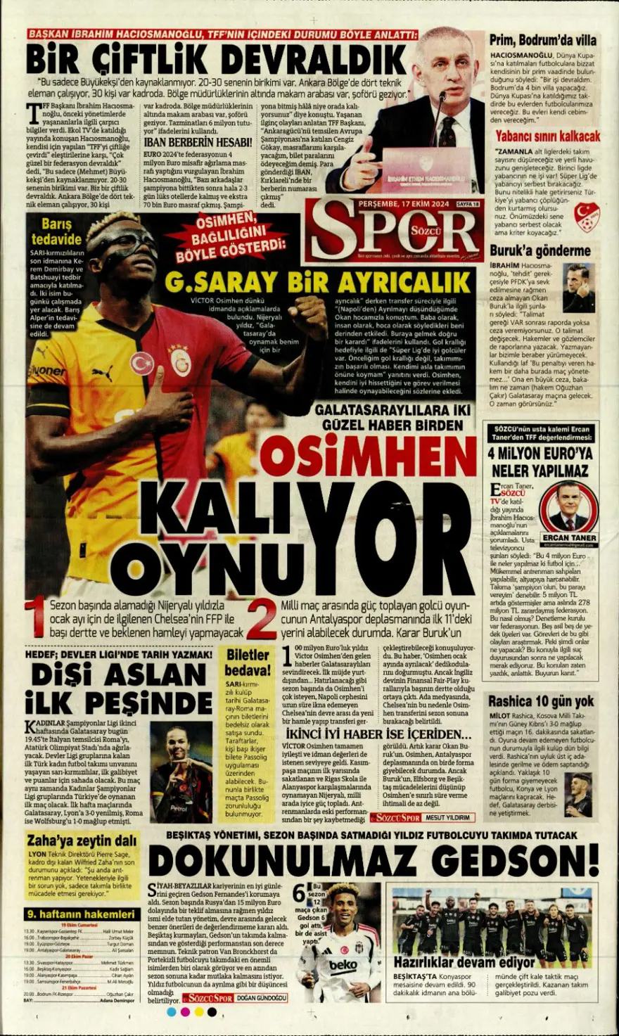 “İtalyan orta saha Fener'e” (17 Ekim 2024 spor manşetleri) 8