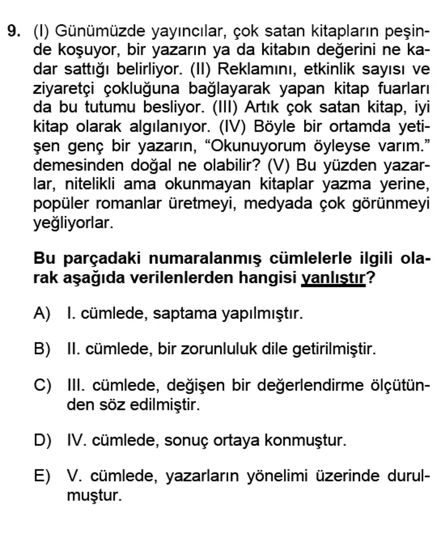 YGS Türkçe Soru ve Yanıtları 8