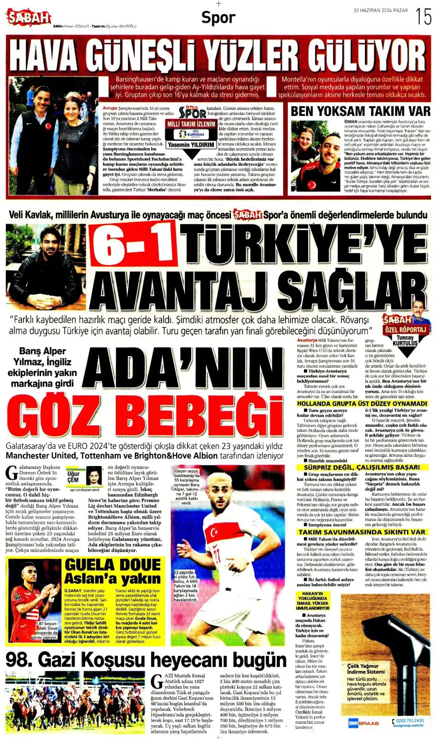 "Avusturya'ya farklı 11" (30 Haziran 2024 spor manşetleri) 25