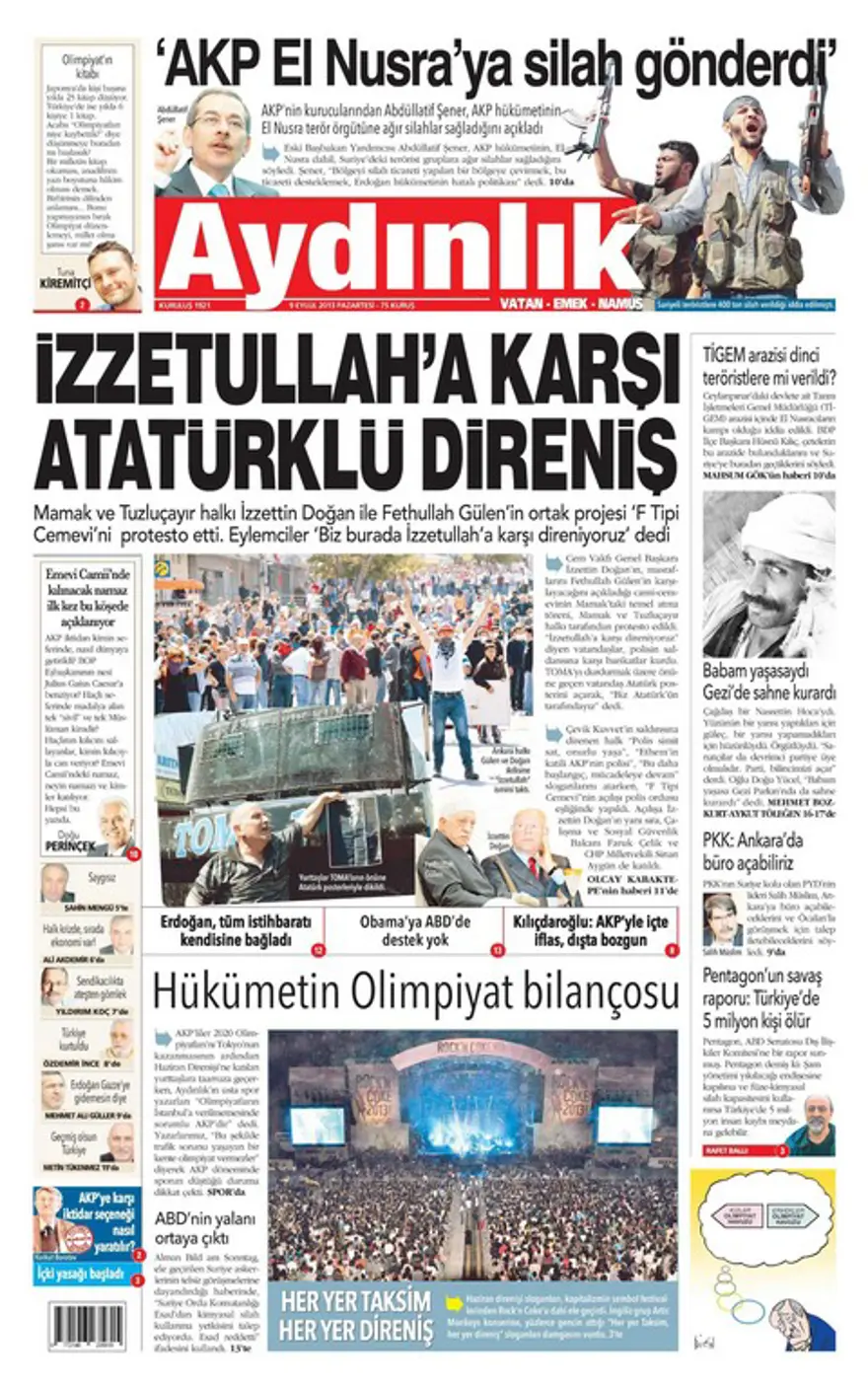 9 Eylül 2013 gazete manşetleri 2