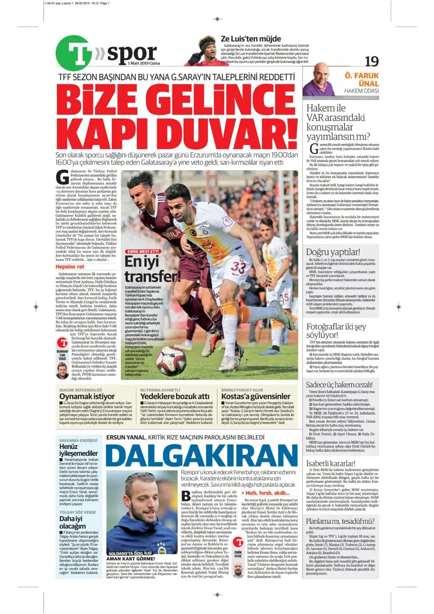 Günün spor manşetleri (1 Mart 2019) 14