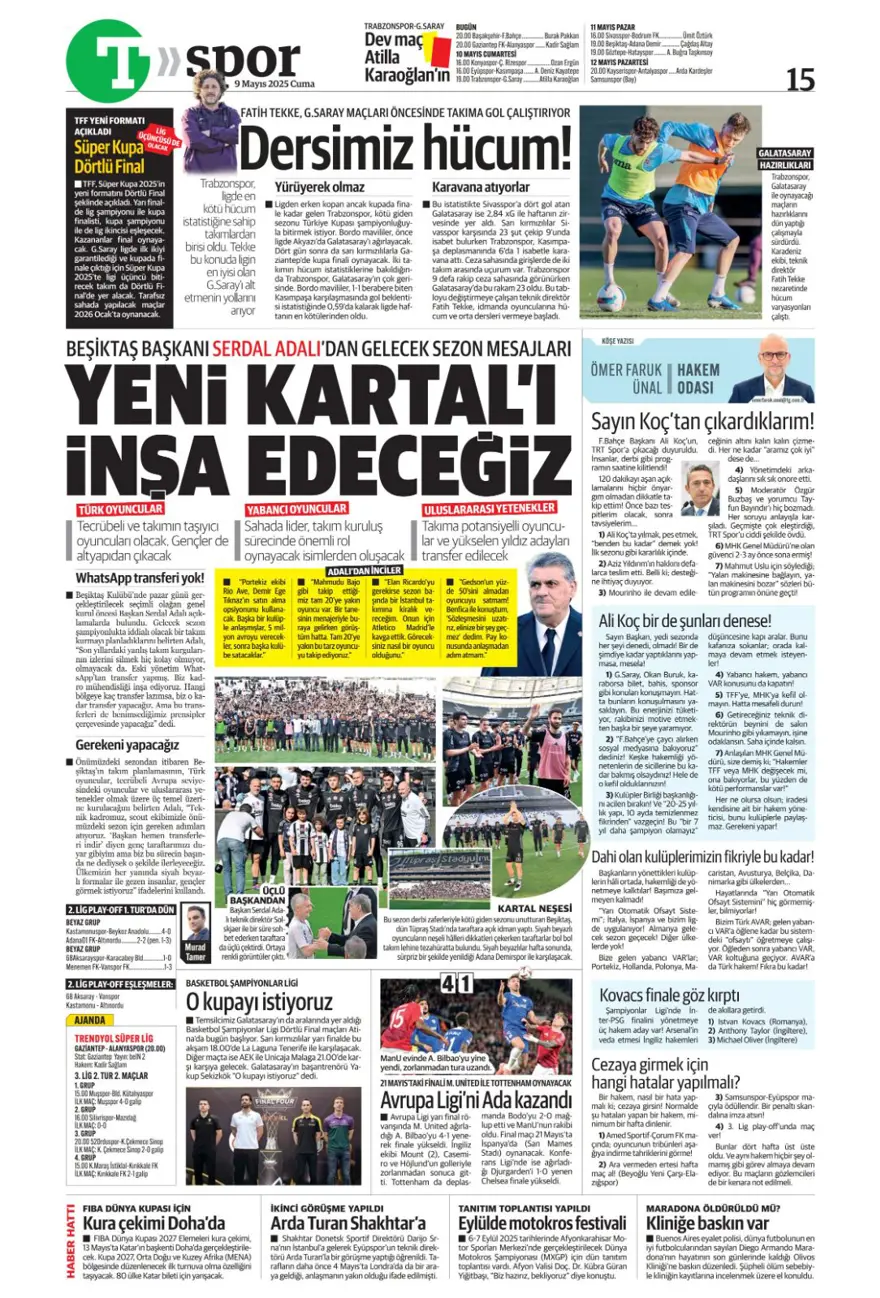 "Galatasaray 10'un peşini bırakmıyor" (9 Mayıs 2025 spor manşetleri) 33