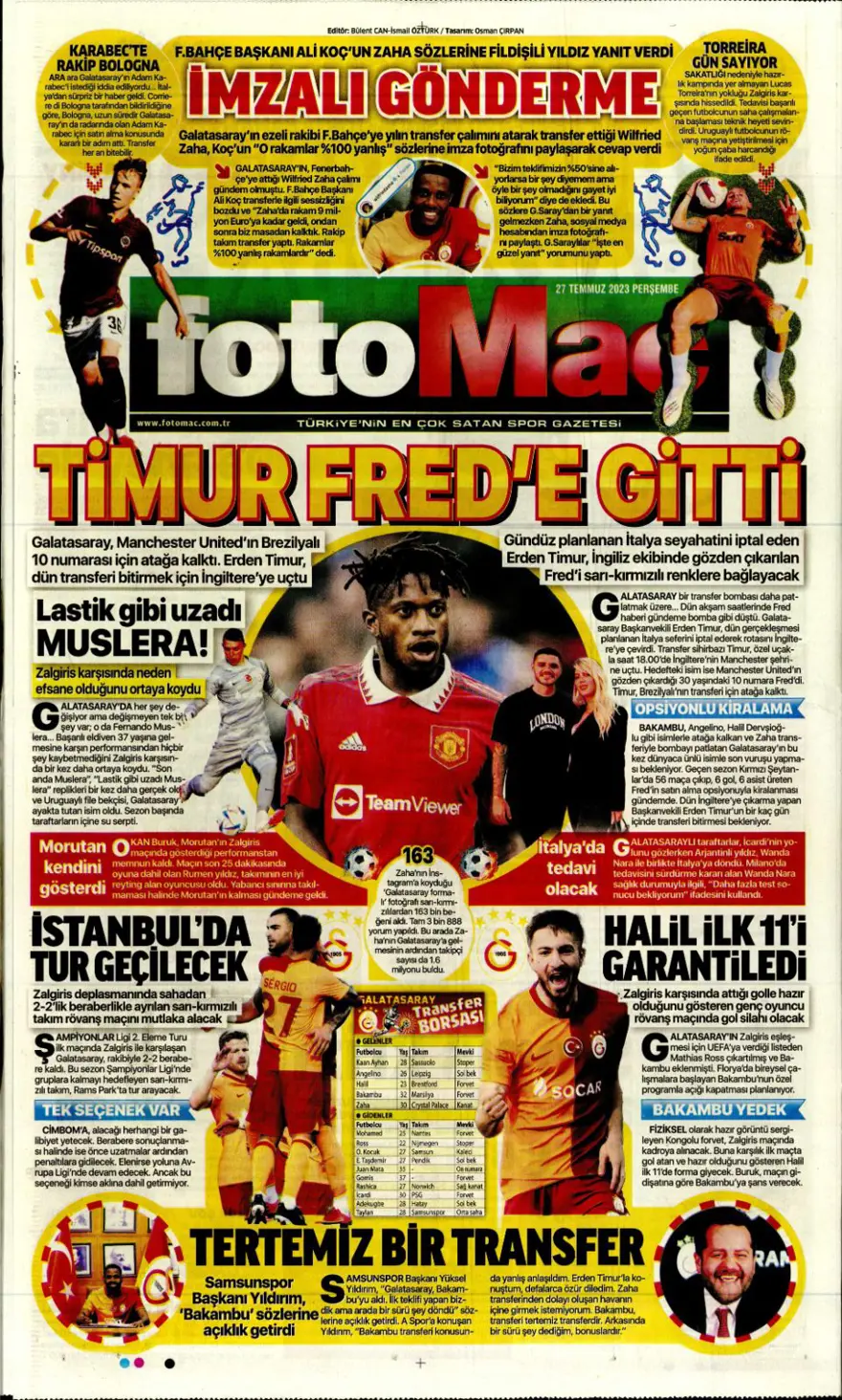 "Hücumda joker Rebic" günün spor manşetleri (27 Temmuz 2023) 18