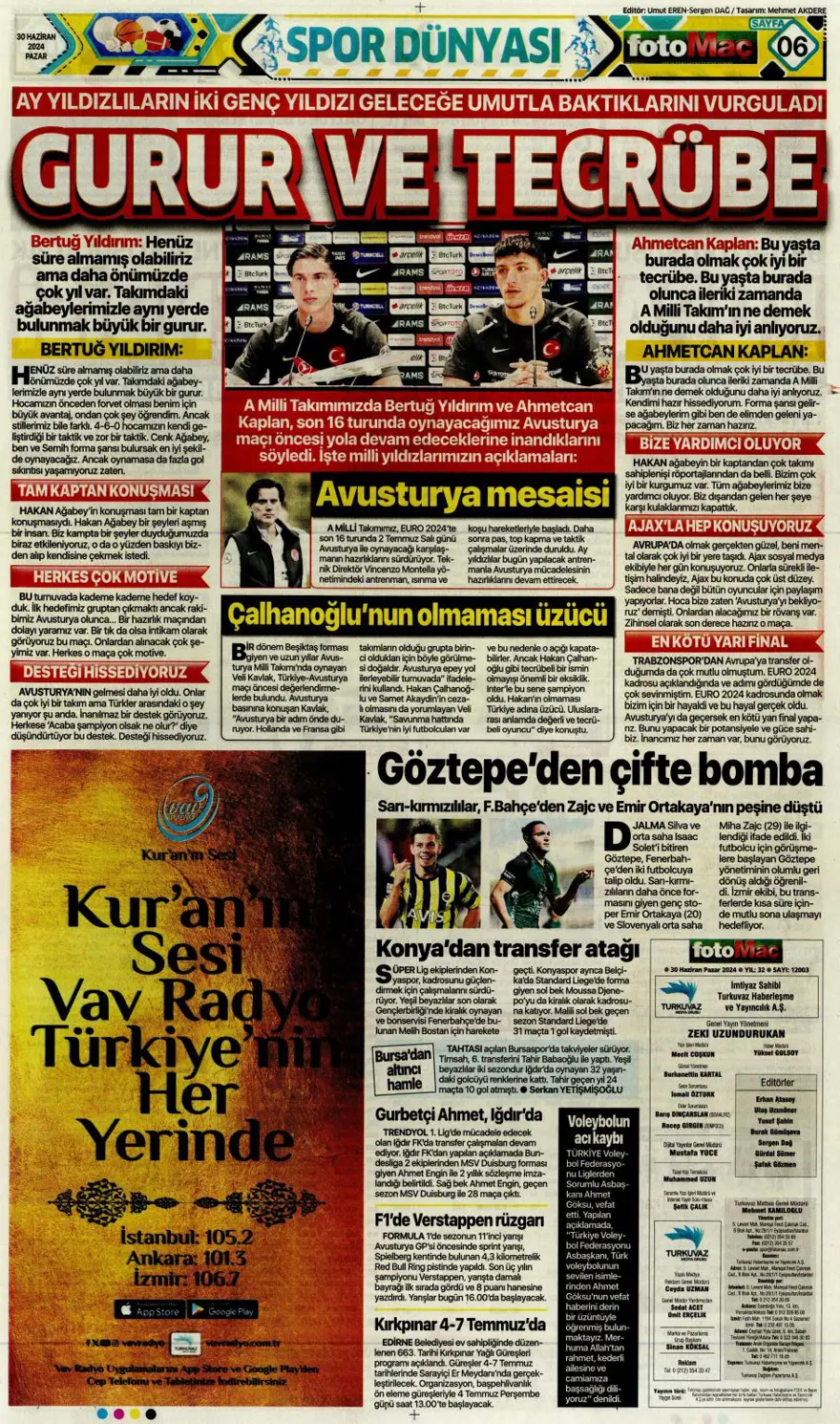 "Avusturya'ya farklı 11" (30 Haziran 2024 spor manşetleri) 13