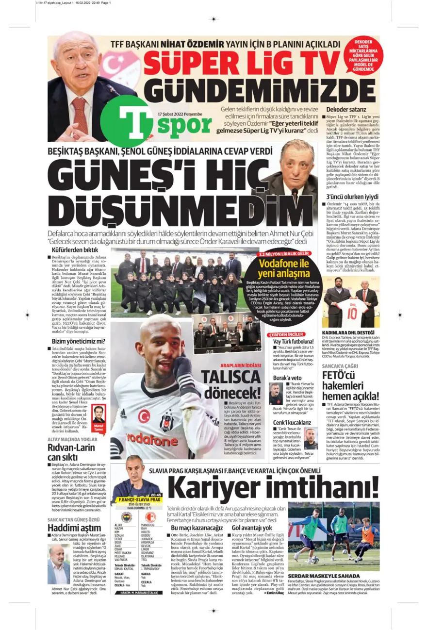 Günün spor manşetleri (17 Şubat 2022) 15