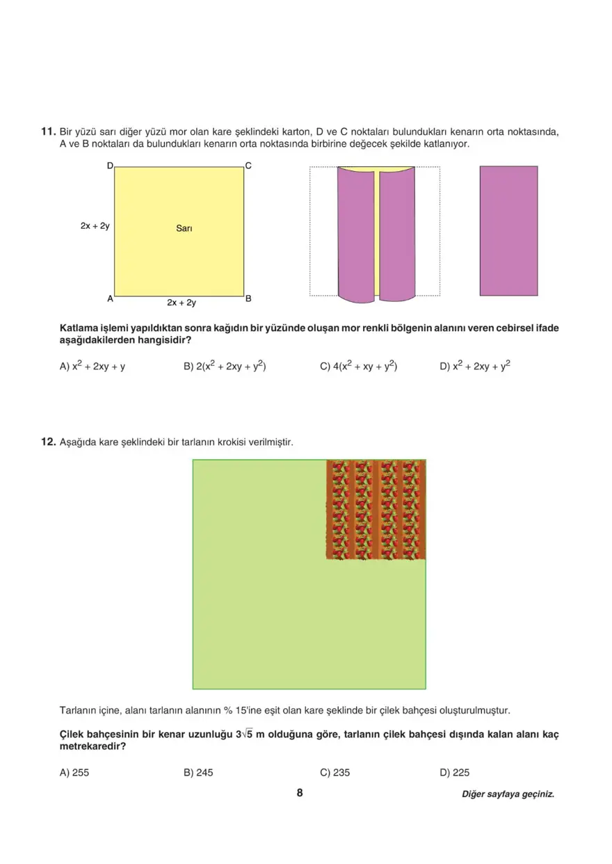 Uğur Okulları LGS-1 sayısal deneme sınavı 7
