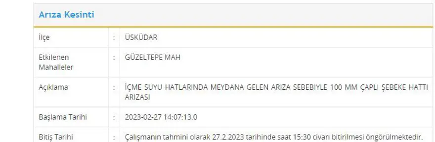 İstanbul'un 6 ilçesinde su kesintisi (Beşiktaş, Fatih, Kağıthane, Küçükçekmece, Beykoz ve Üsküdar) Sular ne zaman gelecek? 6 İstanbul'un 6 ilçesinde su kesintisi (Beşiktaş, Fatih, Kağıthane, Küçükçekmece, Beykoz ve Üsküdar) Sular ne zaman gelecek? 6