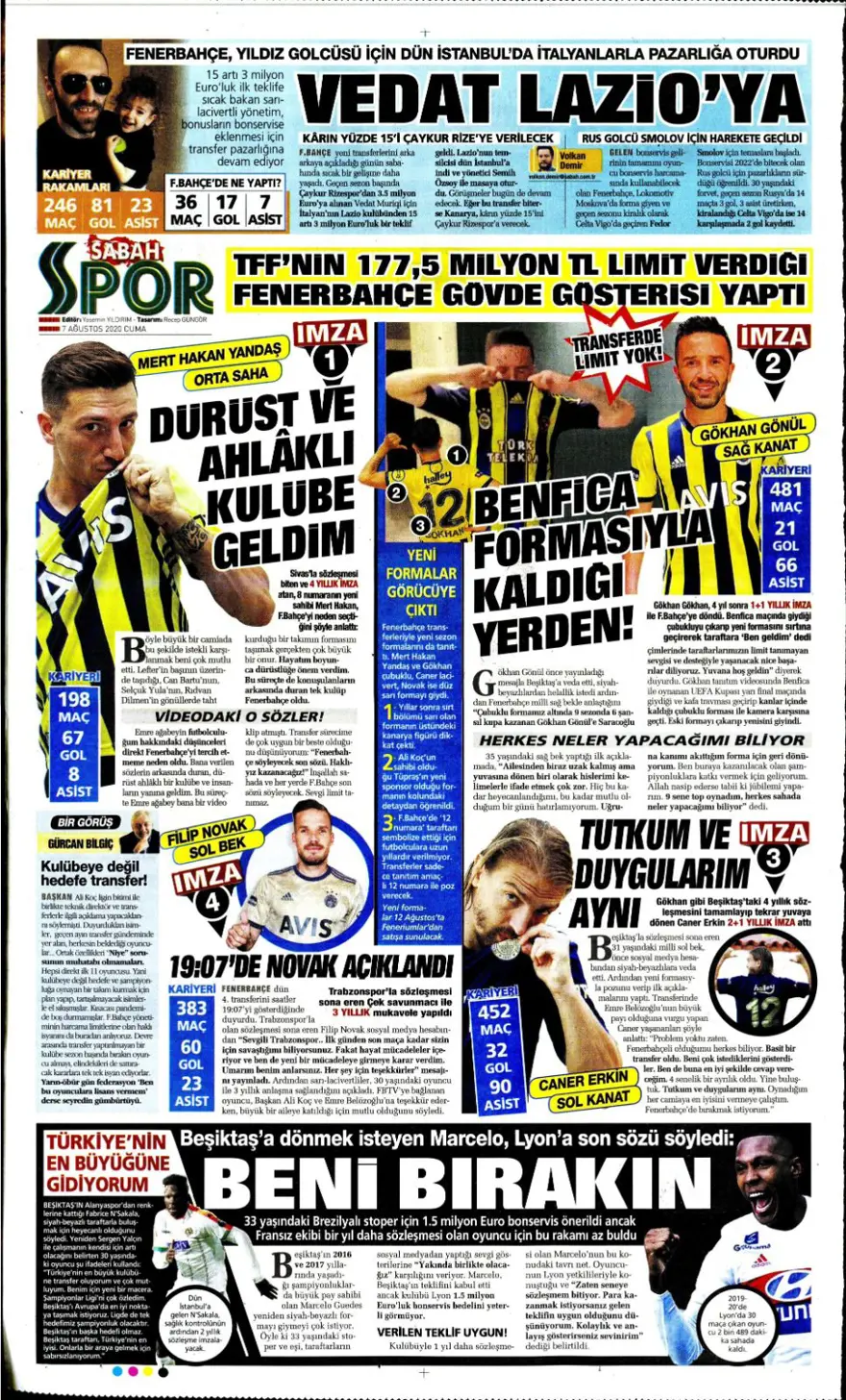 Günün spor manşetleri (07 Ağustos 2020) 8