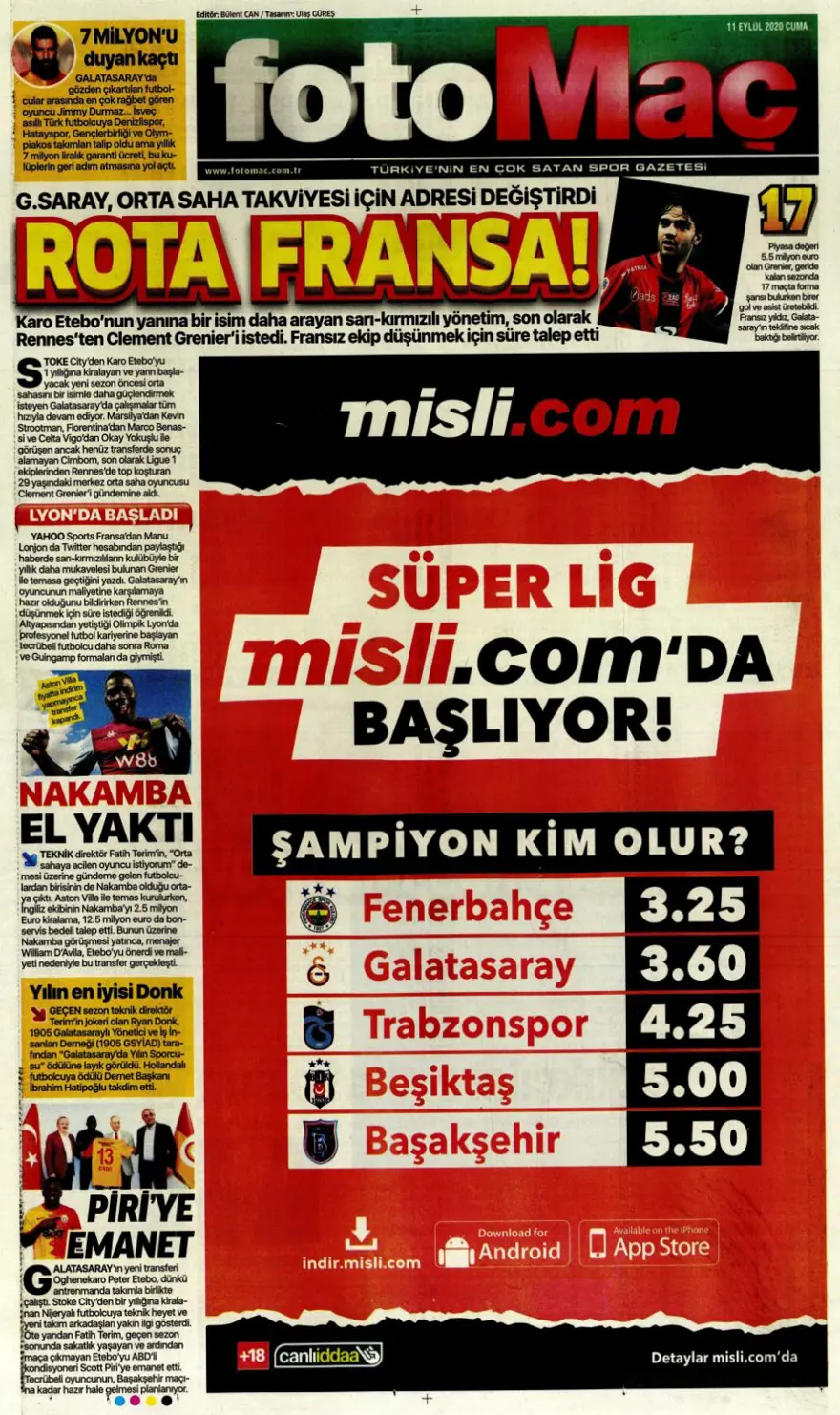 Günün spor manşetleri (11 Eylül 2020) 4