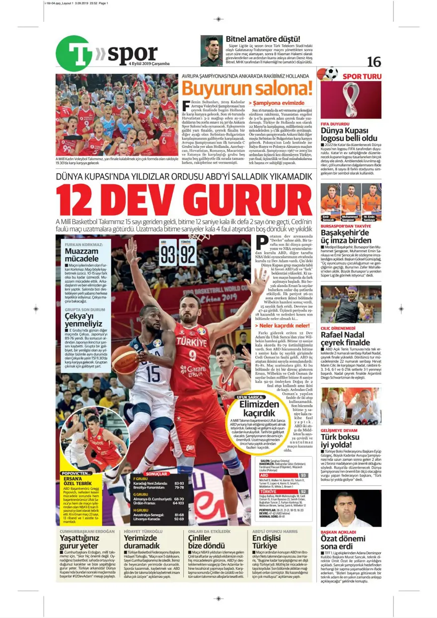 Günün spor manşetleri (04 Eylül 2019) 21