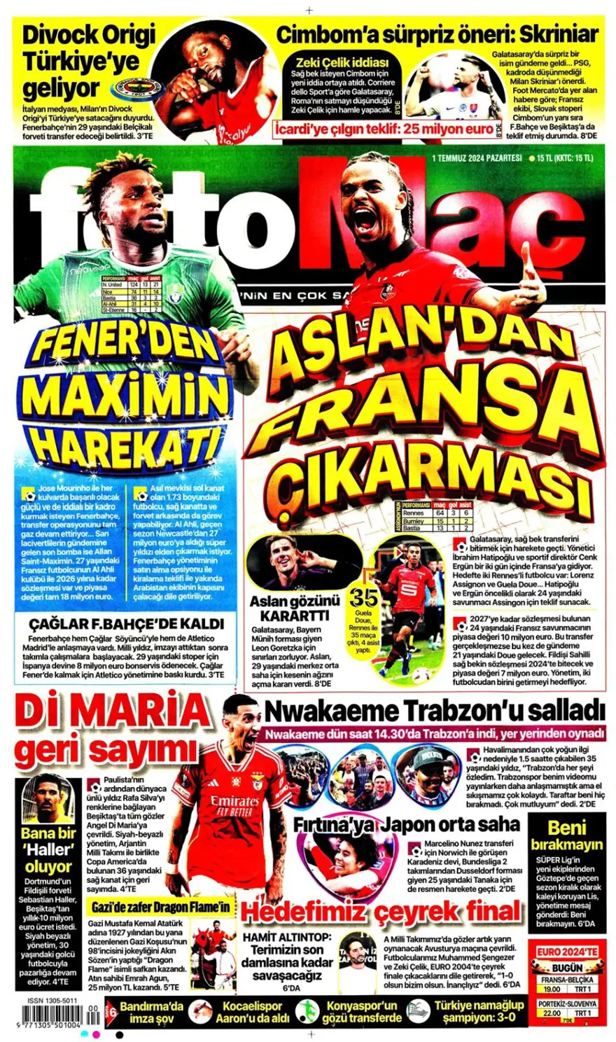 "Türkiye intikam için hevesli" (1 Temmuz 2024 spor manşetleri) 21