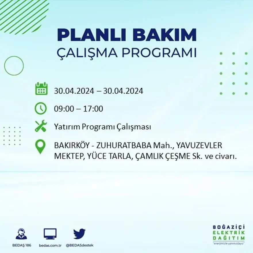 İstanbul'un 23 ilçesinde elektrik kesintisi: Elektrikler ne zaman gelecek? (30 Nisan tarihli BEDAŞ kesinti programı) 13