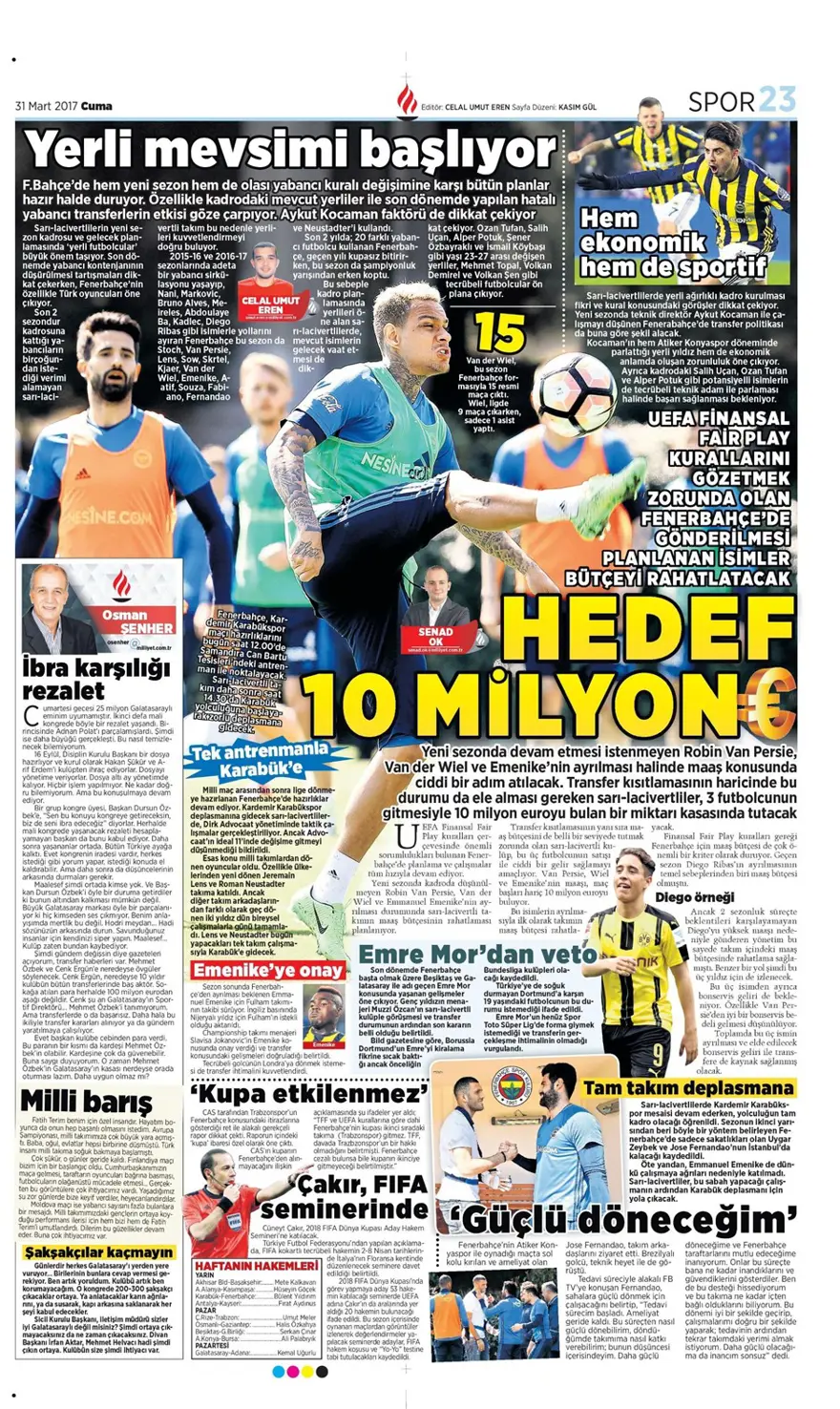 Günün spor manşetleri (31 Mart 2017) 10