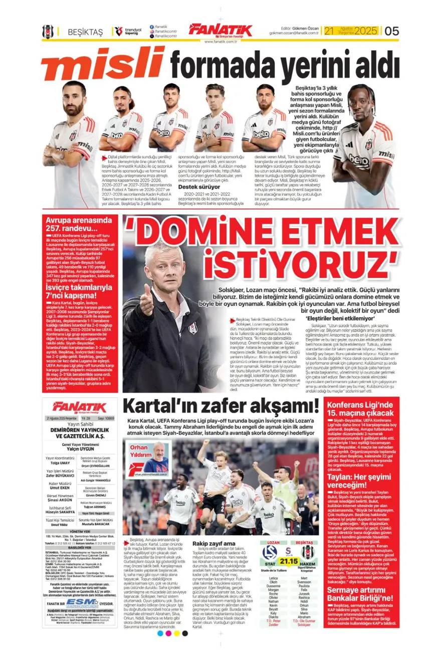 "Akanji müjdesi" (21 Ağustos spor manşetleri) 5