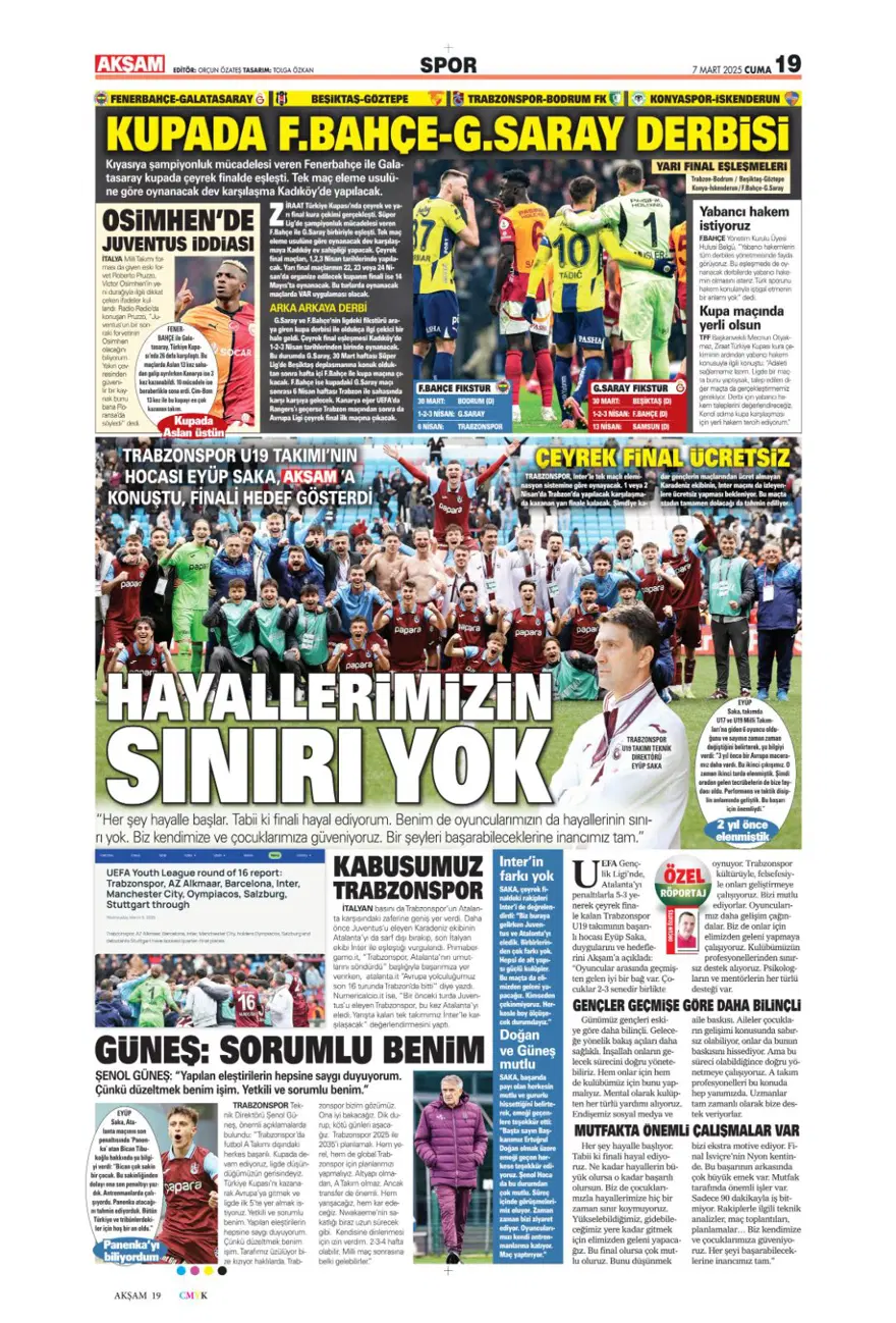 "Turu zora soktu" (7 Mart 2025 spor manşetleri) 1