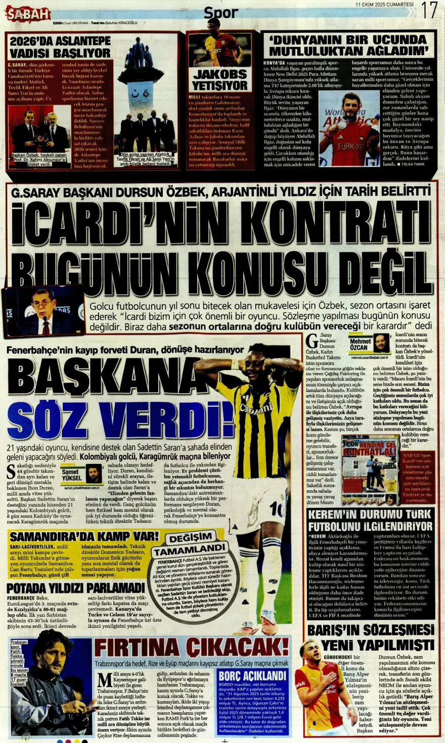 "Yeni destan vakti" (11 Ekim 2025 spor manşetleri) 18 "Yeni destan vakti" (11 Ekim 2025 spor manşetleri) 18