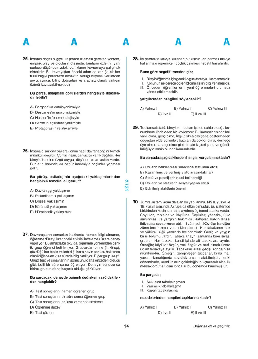 Uğur Okulları YKS - AYT deneme sınavı 13 Uğur Okulları YKS - AYT deneme sınavı 13