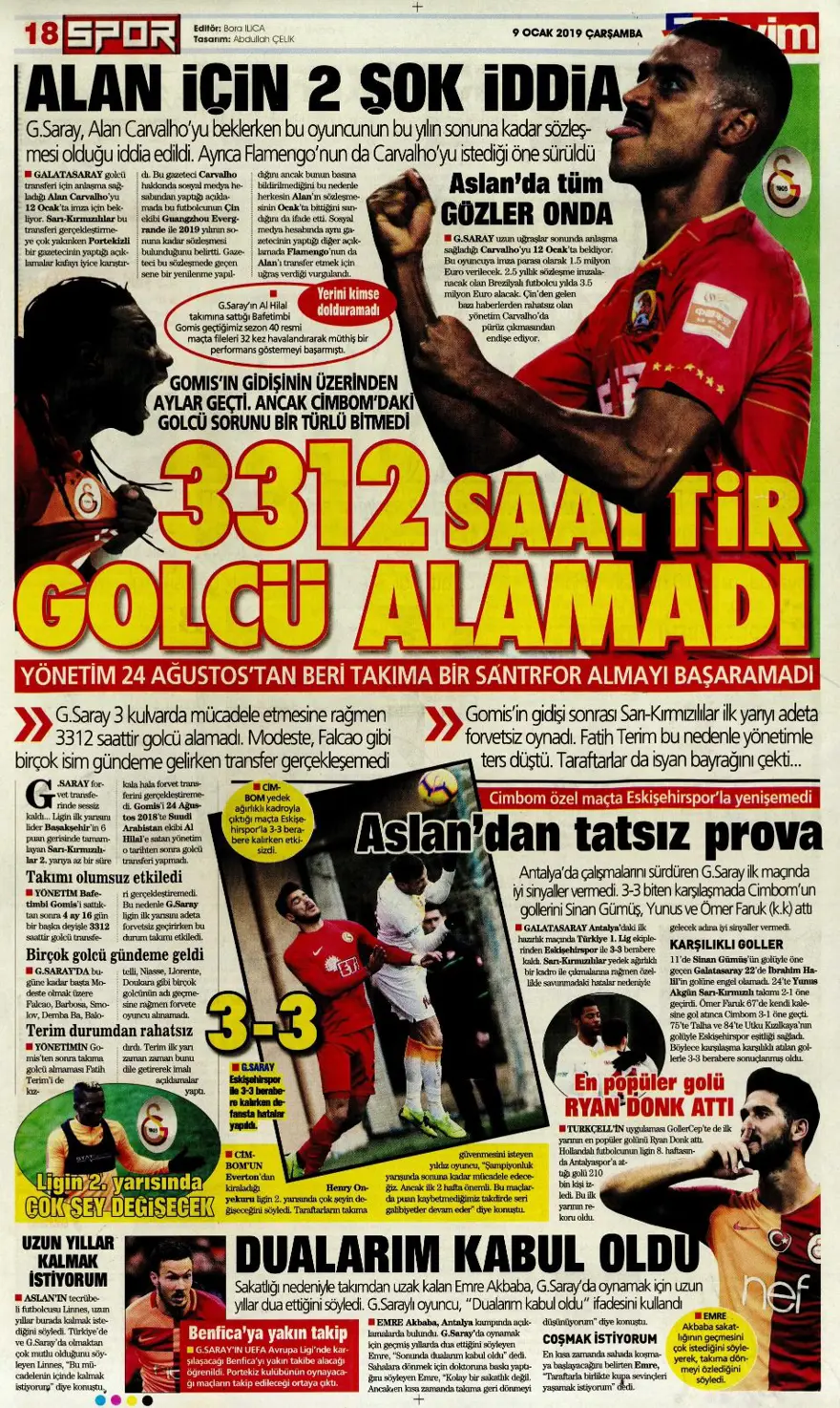 Günün spor manşetleri (09 Ocak 2019) 13
