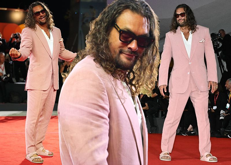 Jason Momoa stiliyle Venedik'e damga vurdu: Pembe terlikleri dikkat çekti