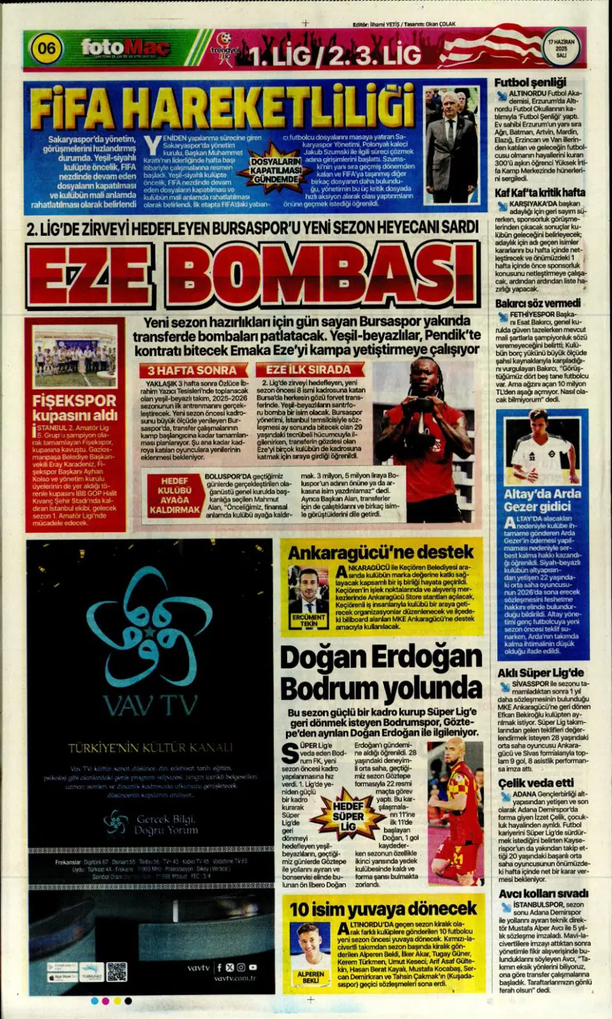 "Çalhanoğlu geri sayımı" (17 Haziran 2025 spor manşetleri) 13