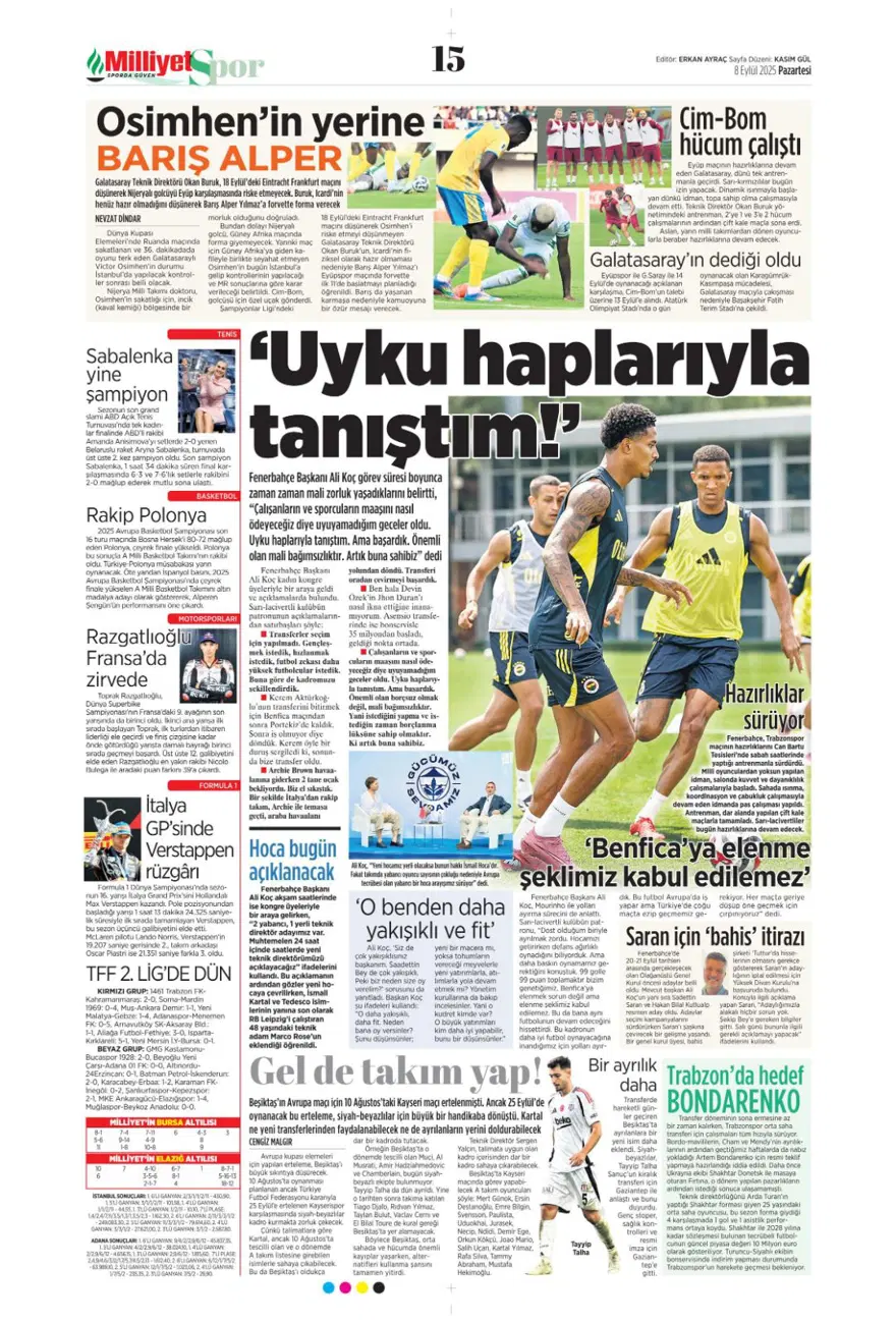 "Bozgun gecesi" (8 Eylül spor manşetleri) 9 "Bozgun gecesi" (8 Eylül spor manşetleri) 9