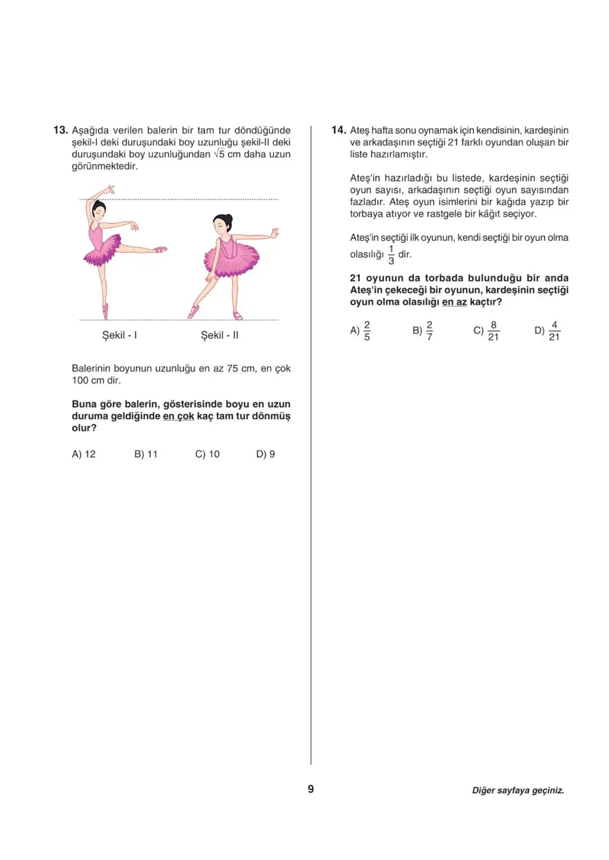 Uğur Okulları LGS-1 sayısal deneme sınavı 8