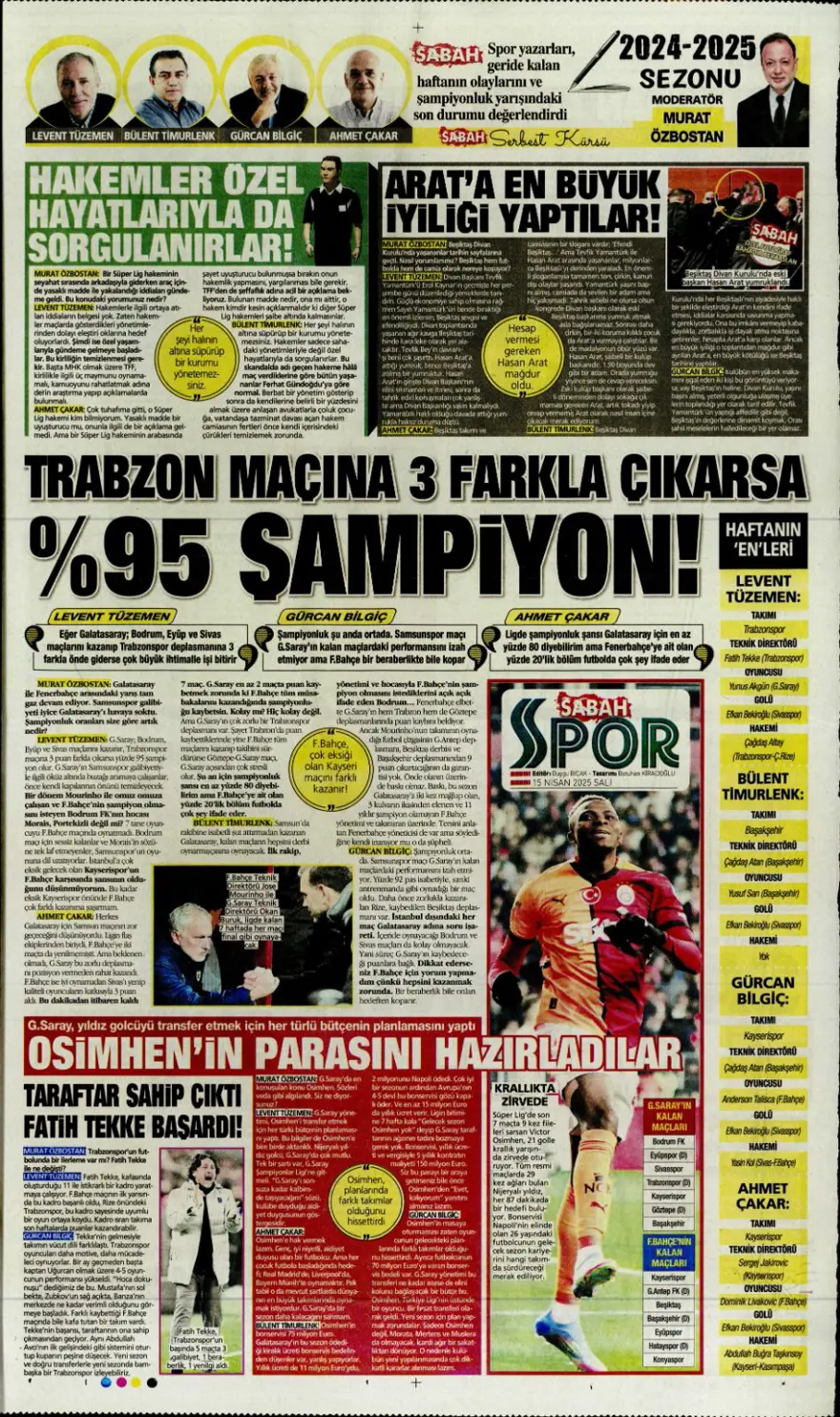 "Mertens'in yerine dünya yıldızı" (15 Nisan 2025 spor manşetleri) 8