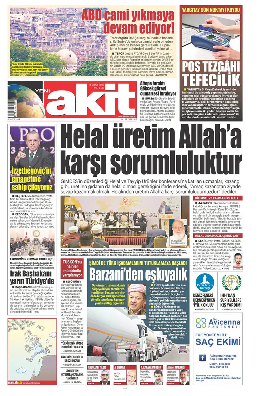 Günün gazete manşetleri - 24 Ekim 2017 14