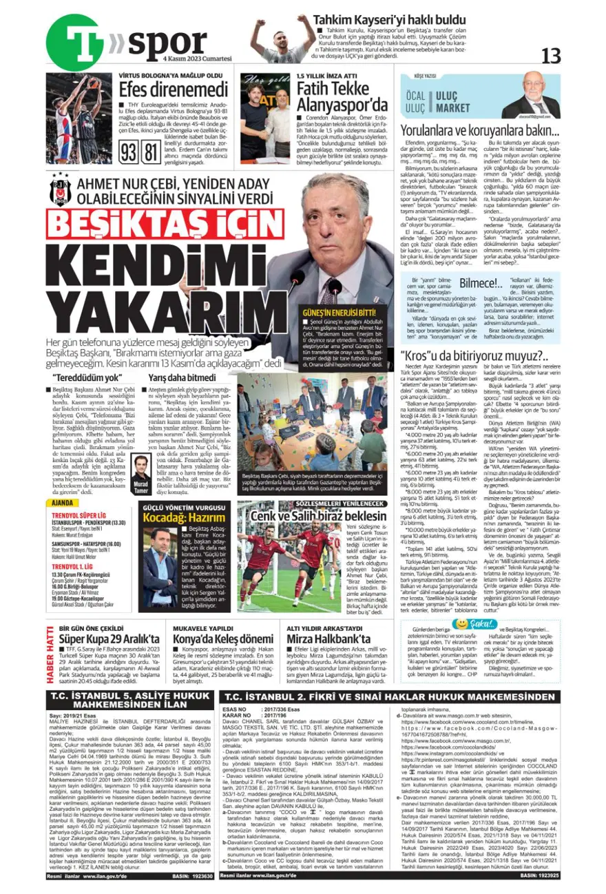 "Hesap farklı hedef aynı" (4 Kasım 2023 spor manşetleri) 29
