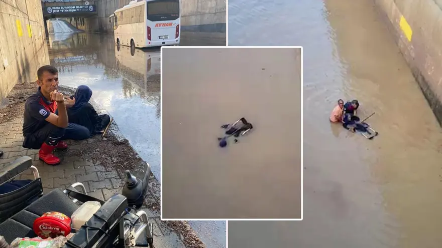 TEKERLEKLİ SANDALYESİYLE SULARA KAPILDI 2