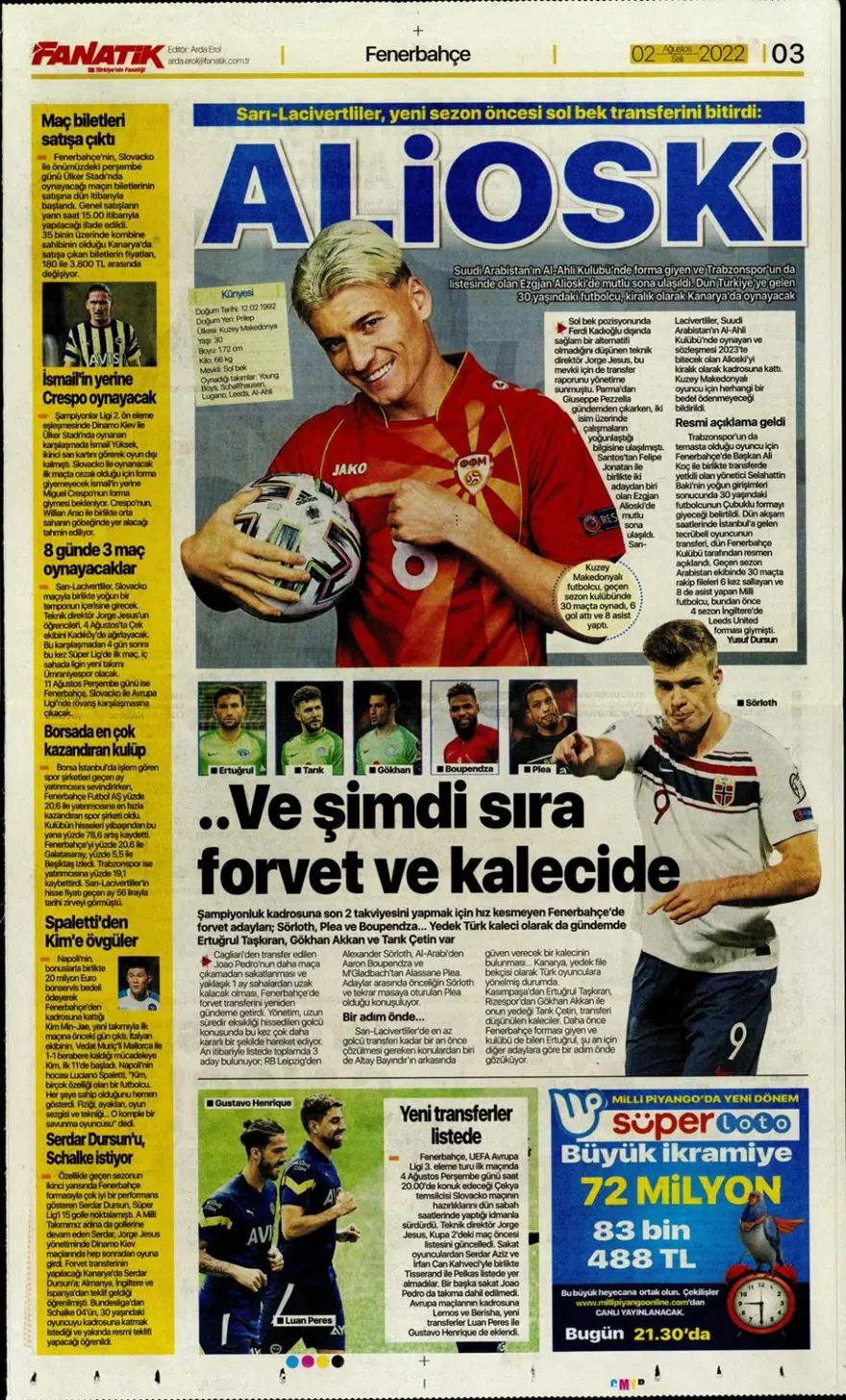 Günün spor manşetleri (2 Ağustos 2022) 1