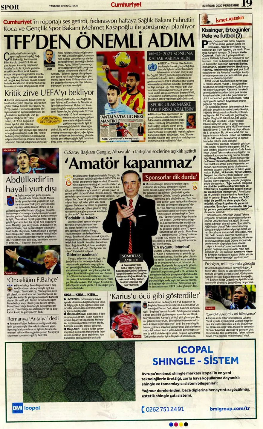 Günün spor manşetleri (23 Nisan 2020) 4