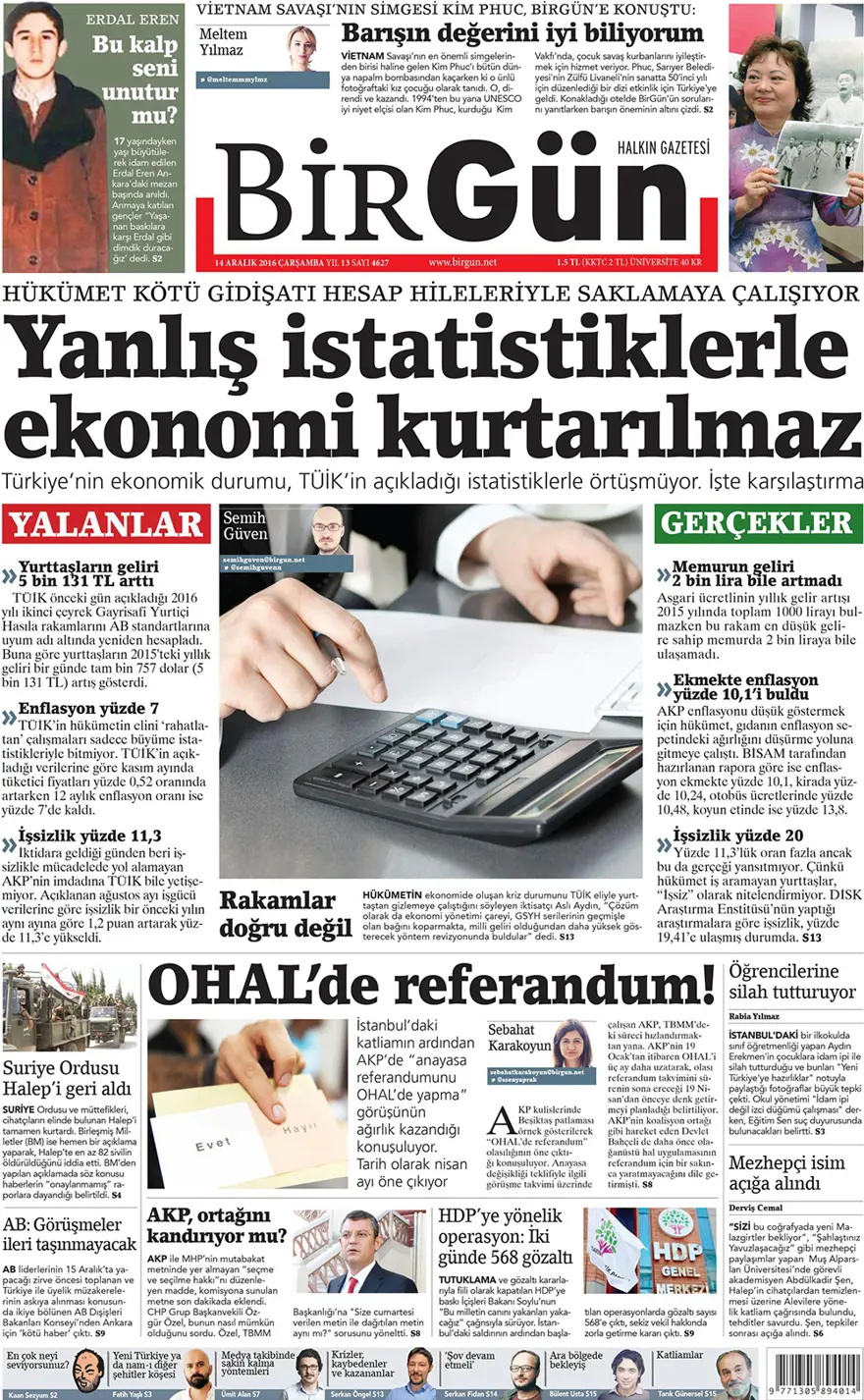 Günün gazete manşetleri - 14 Aralık 2016 11
