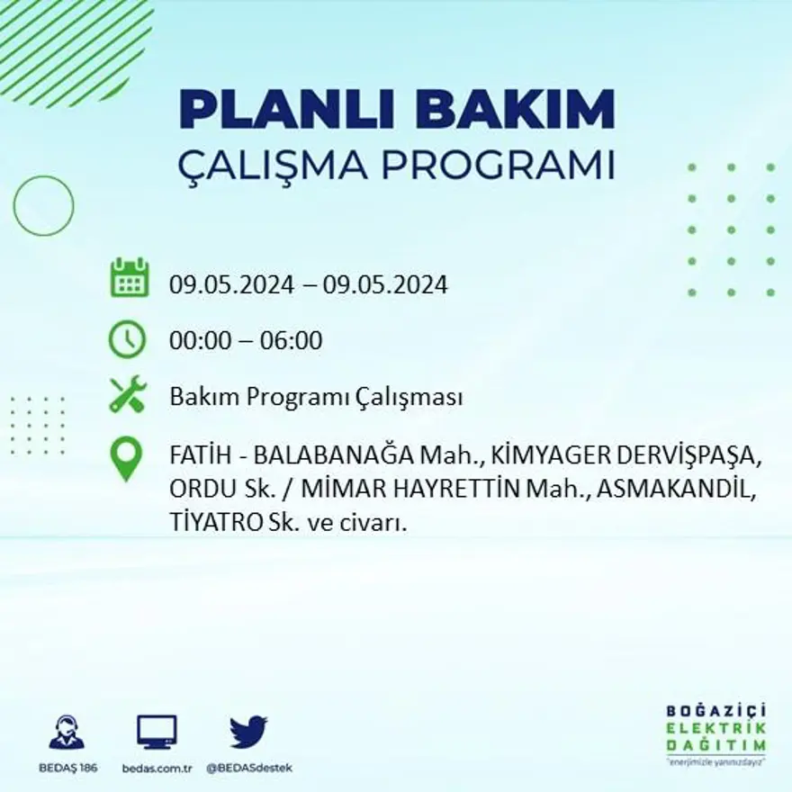 İstanbul'un 18 ilçesinde elektrik kesintisi: Elektrikler ne zaman gelecek? (9 Mayıs tarihli BEDAŞ kesinti programı) 30 İstanbul'un 18 ilçesinde elektrik kesintisi: Elektrikler ne zaman gelecek? (9 Mayıs tarihli BEDAŞ kesinti programı) 30