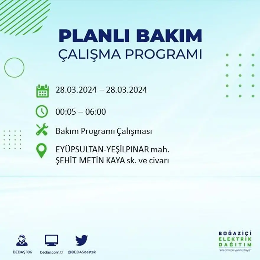 İstanbul'un 19 ilçesinde elektrik kesintisi: Elektrikler ne zaman gelecek? (28 Mart tarihli BEDAŞ kesinti programı) 25